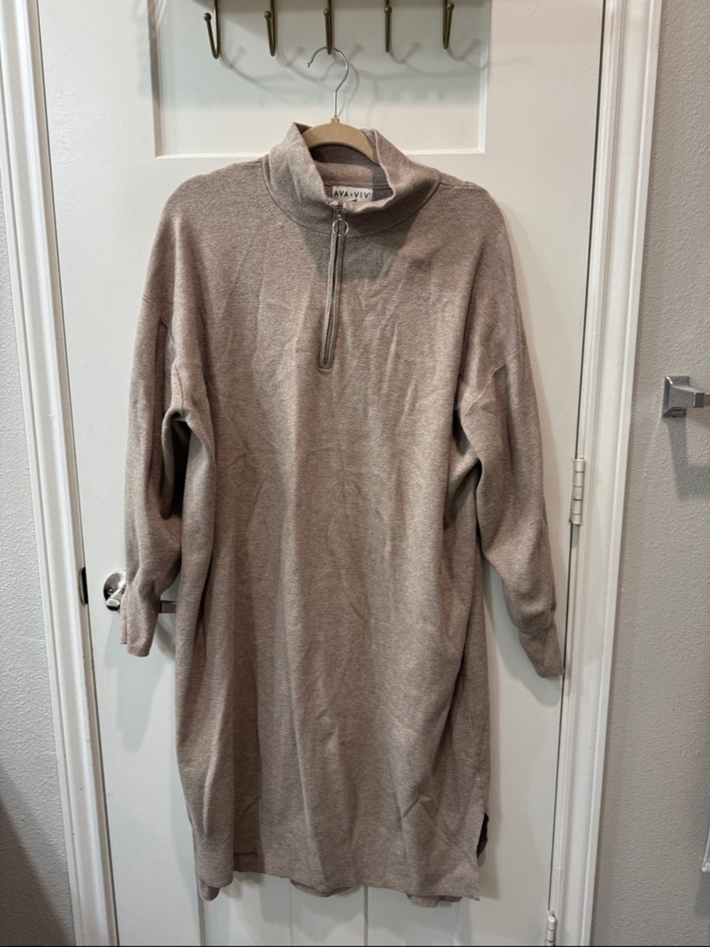 Ava & Viv Taupe Zip-Neck Knit Sweater dress